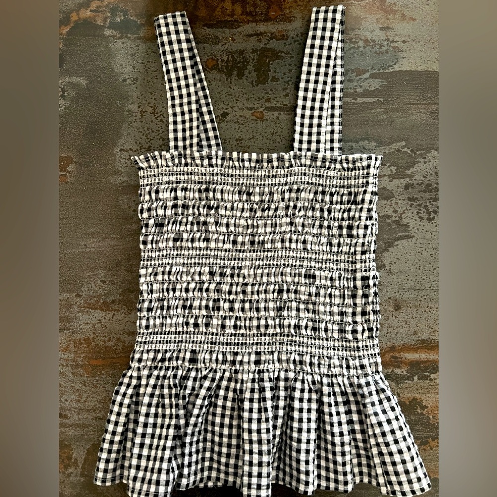 🖤🤍🔲URBAN OUTFITTERS Black White Gingham Peplum Top Blouse NWT▫️🔳